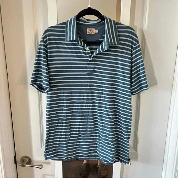 270 Faherty Striped Cotton Polo Size Medium Color Blue - Picture 2 of 6